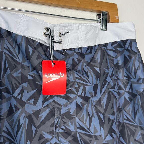 Speedo Swim‎ Shorts Mens XXL Blue Black Geometric Print Drawstring Pool Beach - Picture 9 of 12